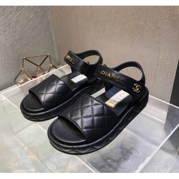 Chanel Quilted Lambskin Platform Sandals Black 2023 CH121302 (MD-231213008)