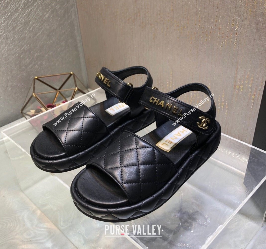 Chanel Quilted Lambskin Platform Sandals Black 2023 CH121302 (MD-231213008)