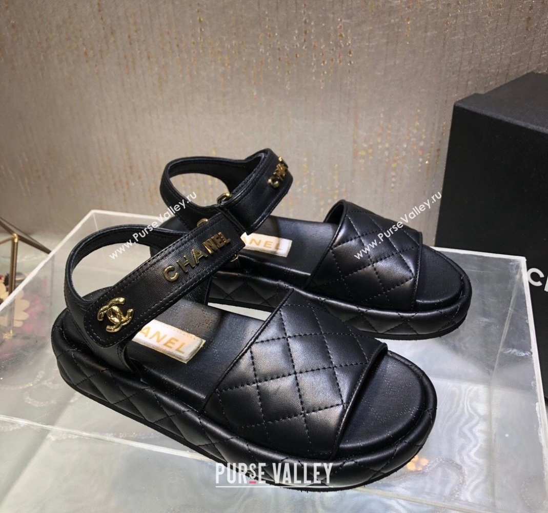 Chanel Quilted Lambskin Platform Sandals Black 2023 CH121302 (MD-231213008)