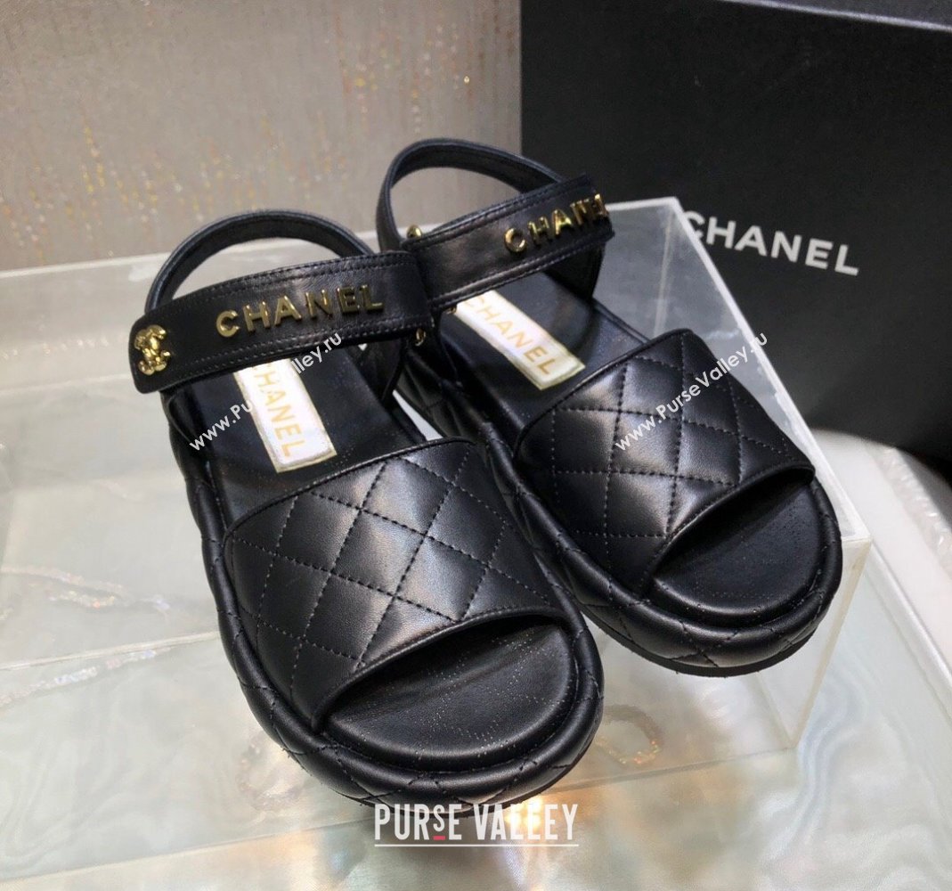 Chanel Quilted Lambskin Platform Sandals Black 2023 CH121302 (MD-231213008)