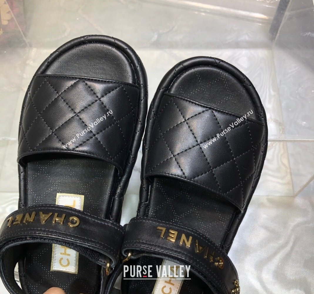 Chanel Quilted Lambskin Platform Sandals Black 2023 CH121302 (MD-231213008)