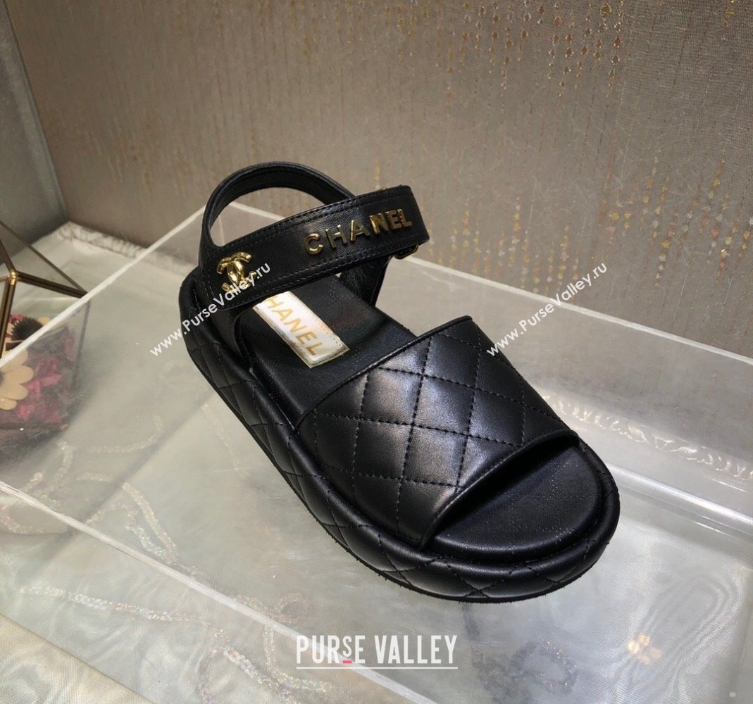 Chanel Quilted Lambskin Platform Sandals Black 2023 CH121302 (MD-231213008)