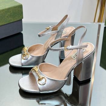 Gucci Horsebit High Heel Sandals 9cm in Leather Silver 2023 GG12151 (MD-231215116)