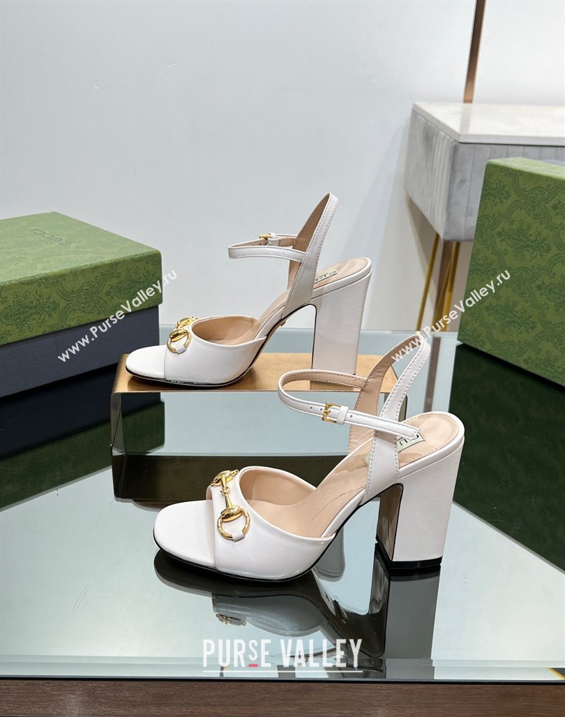 Gucci Horsebit High Heel Sandals 9cm in Leather White 2023 GG12151 (MD-231215117)