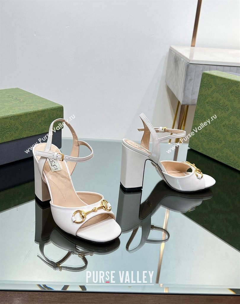 Gucci Horsebit High Heel Sandals 9cm in Leather White 2023 GG12151 (MD-231215117)