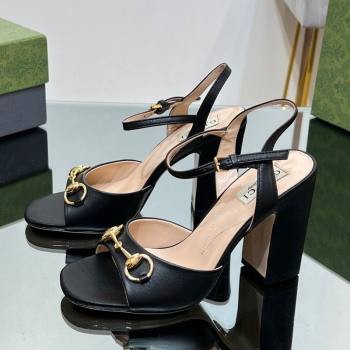 Gucci Horsebit High Heel Sandals 9cm in Leather Black 2023 GG12151 (MD-231215118)