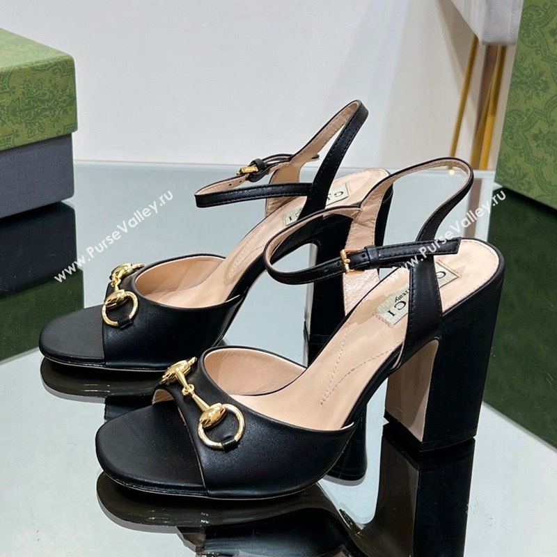 Gucci Horsebit High Heel Sandals 9cm in Leather Black 2023 GG12151 (MD-231215118)