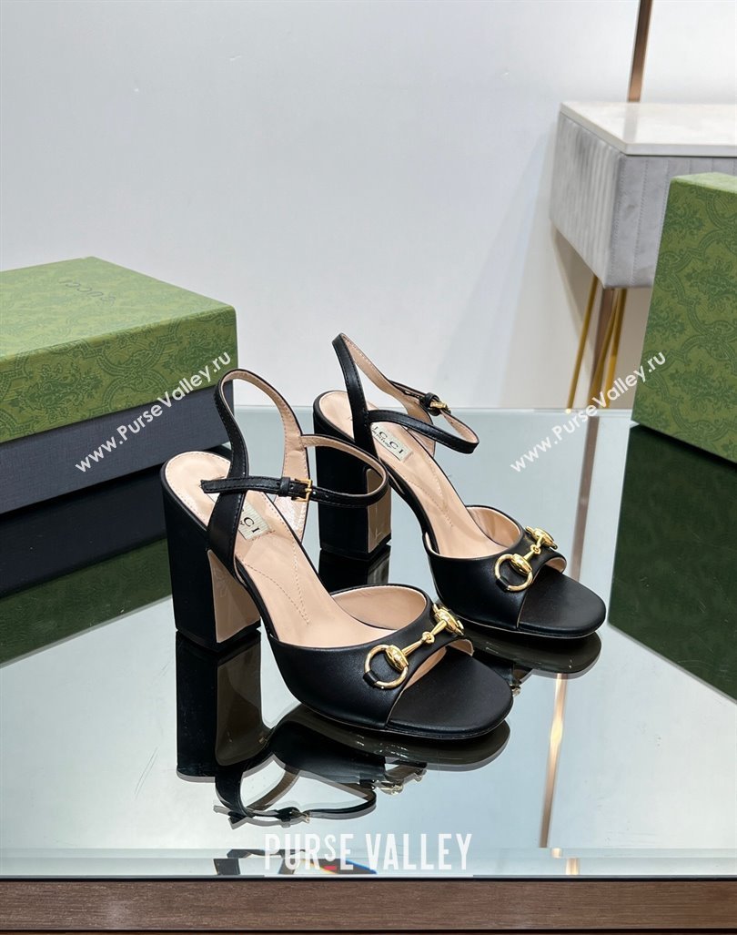 Gucci Horsebit High Heel Sandals 9cm in Leather Black 2023 GG12151 (MD-231215118)