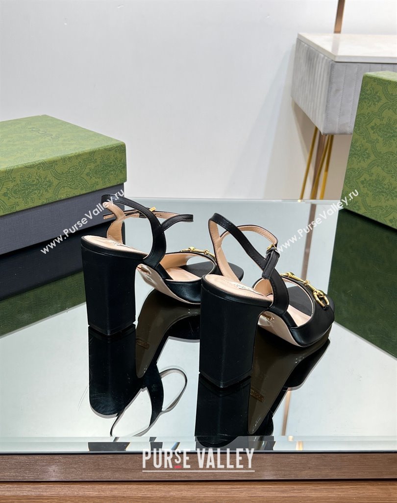 Gucci Horsebit High Heel Sandals 9cm in Leather Black 2023 GG12151 (MD-231215118)