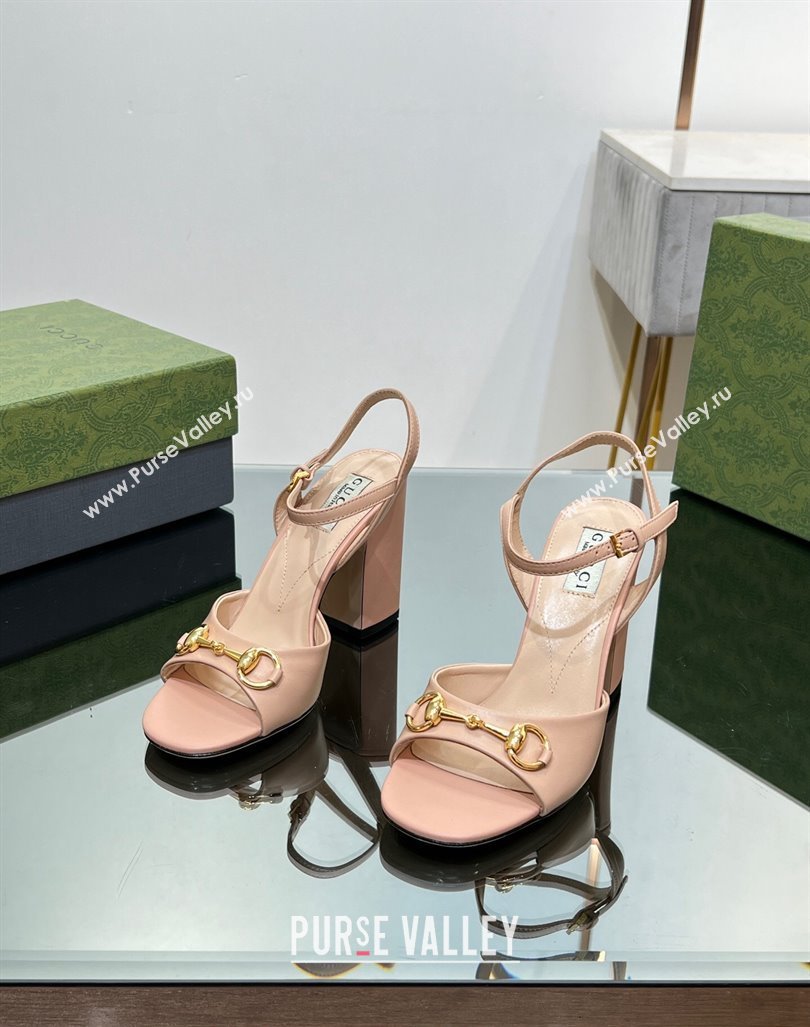 Gucci Horsebit High Heel Sandals 9cm in Leather Nude 2023 GG12151 (MD-231215119)