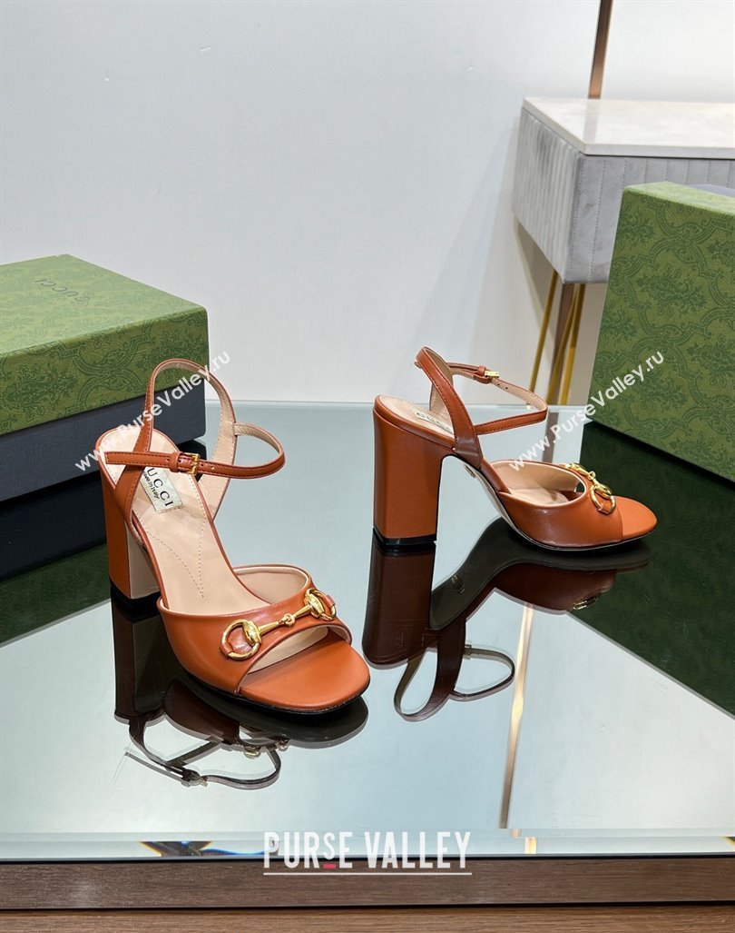 Gucci Horsebit High Heel Sandals 9cm in Leather Brown 2023 GG12151 (MD-231215120)