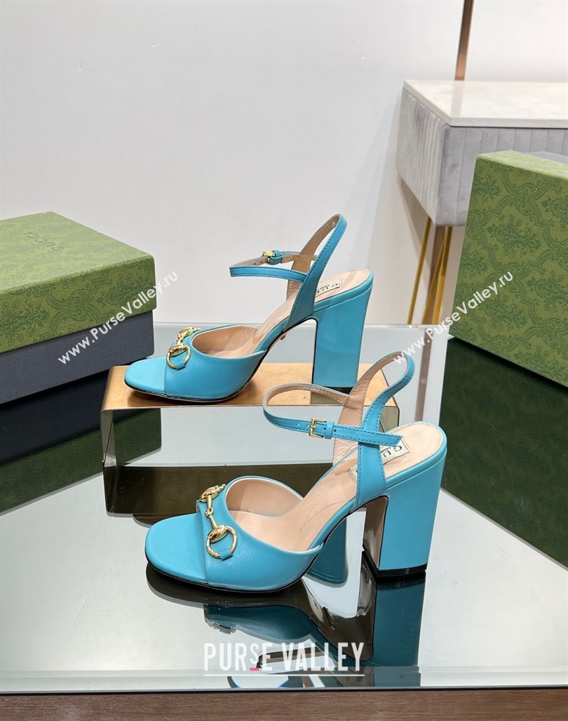 Gucci Horsebit High Heel Sandals 9cm in Leather Light Blue 2023 GG12151 (MD-231215121)