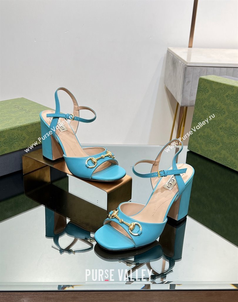 Gucci Horsebit High Heel Sandals 9cm in Leather Light Blue 2023 GG12151 (MD-231215121)