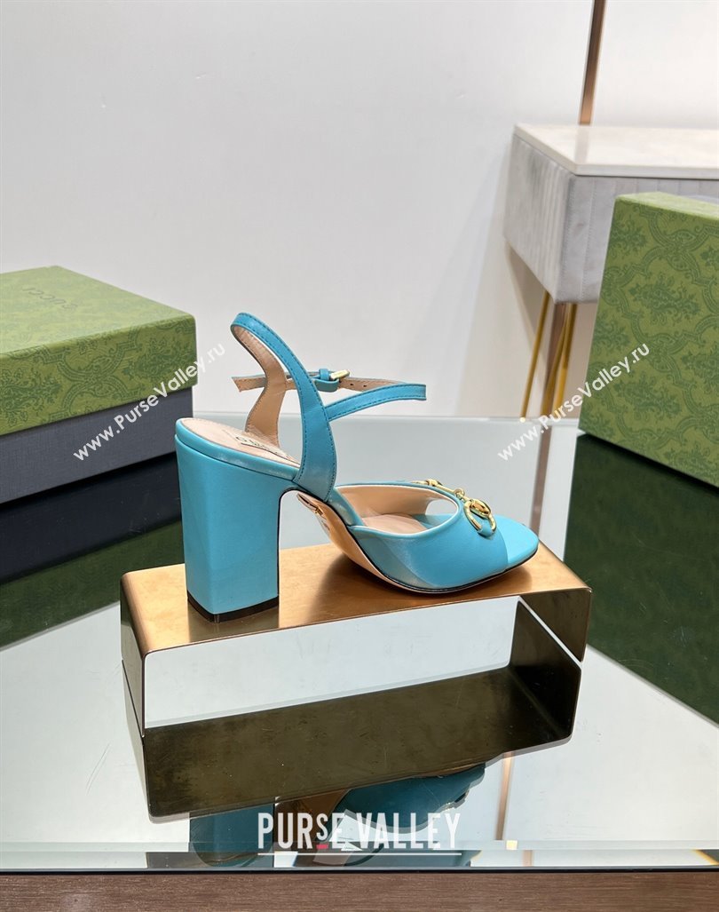 Gucci Horsebit High Heel Sandals 9cm in Leather Light Blue 2023 GG12151 (MD-231215121)