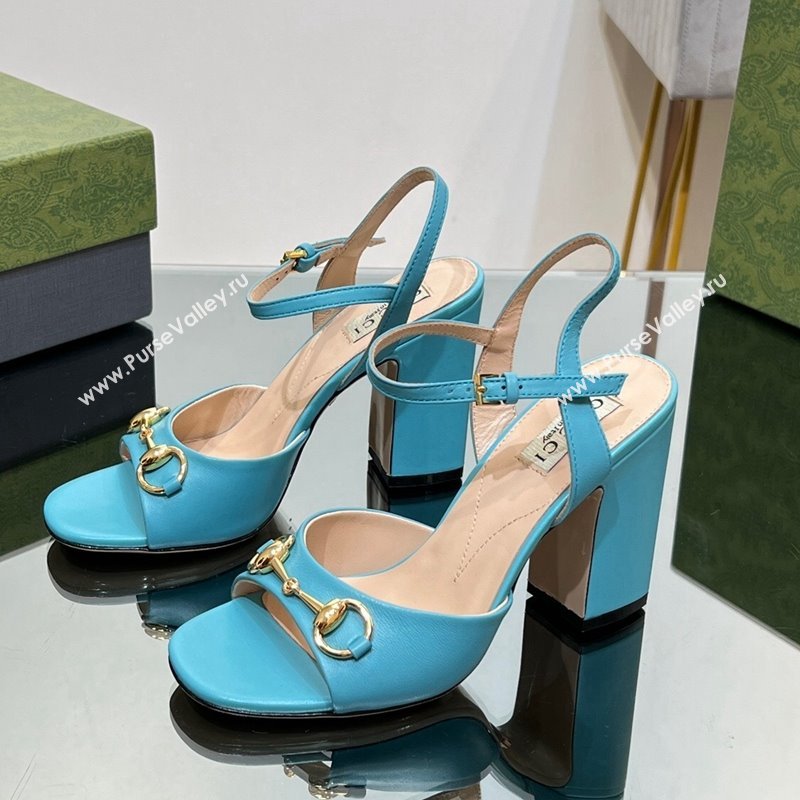 Gucci Horsebit High Heel Sandals 9cm in Leather Light Blue 2023 GG12151 (MD-231215121)