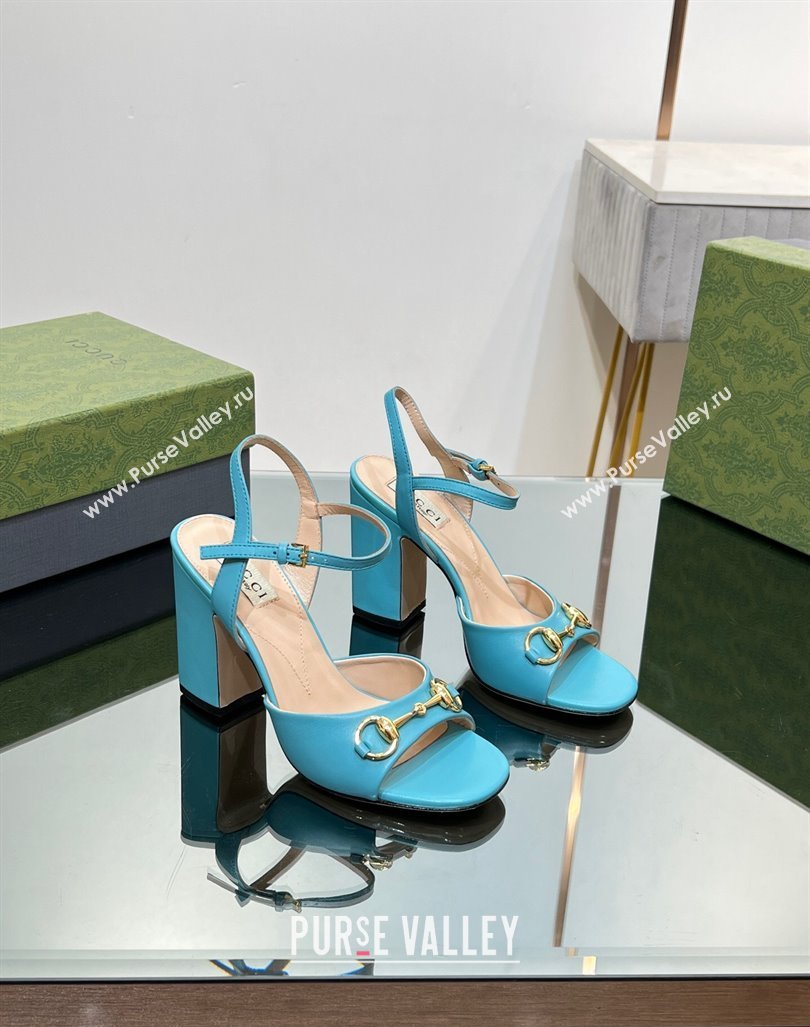 Gucci Horsebit High Heel Sandals 9cm in Leather Light Blue 2023 GG12151 (MD-231215121)