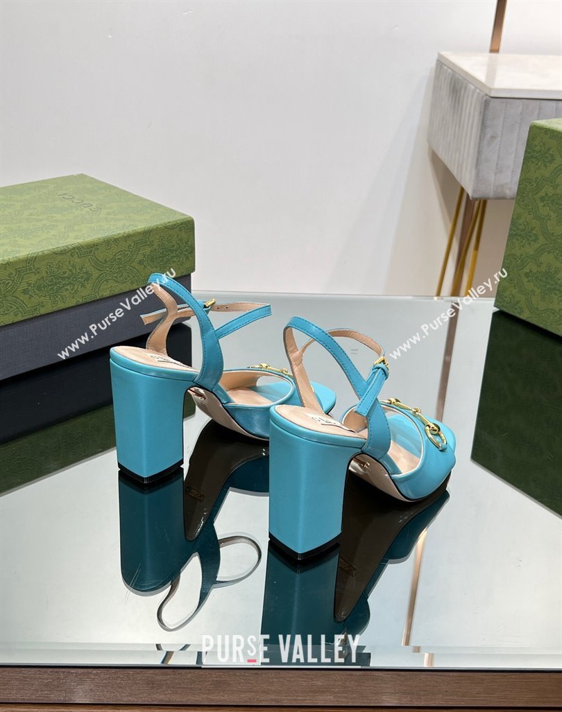 Gucci Horsebit High Heel Sandals 9cm in Leather Light Blue 2023 GG12151 (MD-231215121)