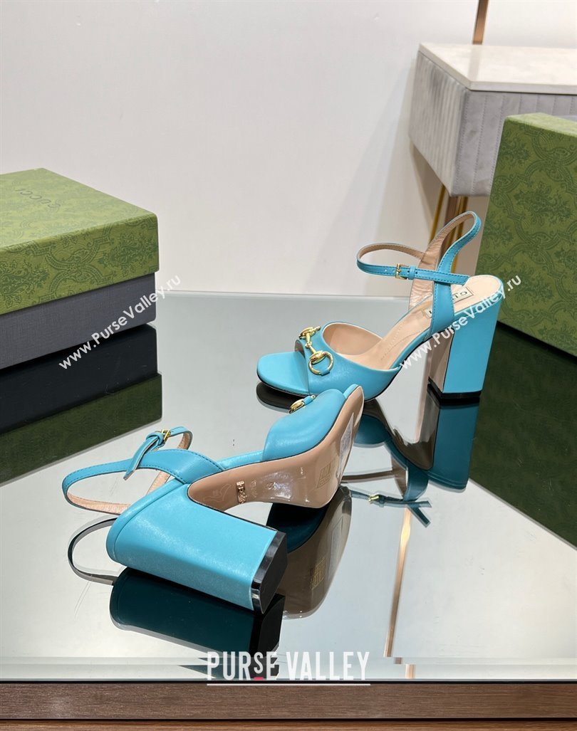 Gucci Horsebit High Heel Sandals 9cm in Leather Light Blue 2023 GG12151 (MD-231215121)