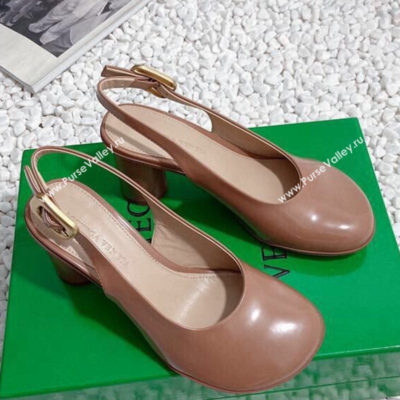 Bottega Veneta Atomic Slingback Pumps 7.5cm in Shiny Leather Brown 2023 778536 (MD-231218021)