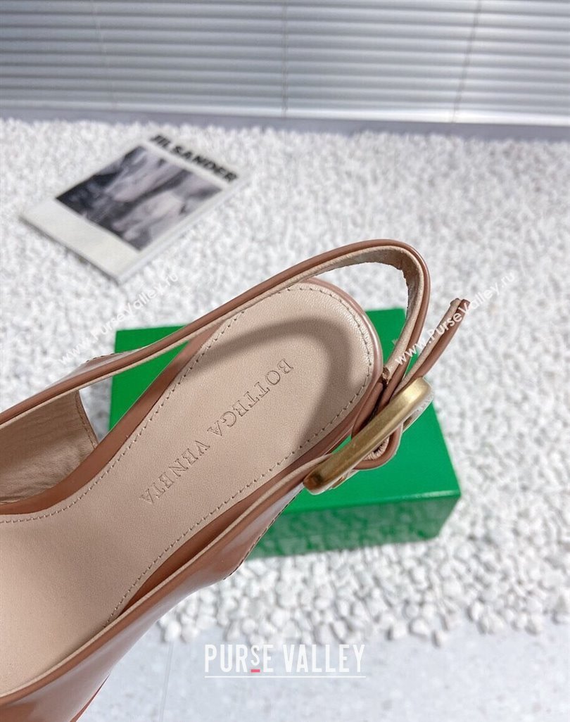 Bottega Veneta Atomic Slingback Pumps 7.5cm in Shiny Leather Brown 2023 778536 (MD-231218021)