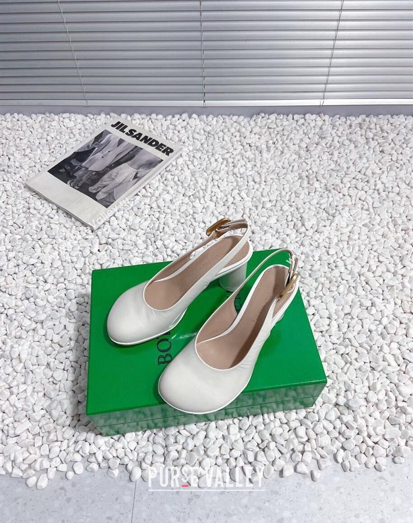 Bottega Veneta Atomic Slingback Pumps 7.5cm in Shiny Leather White 2023 778536 (MD-231218022)
