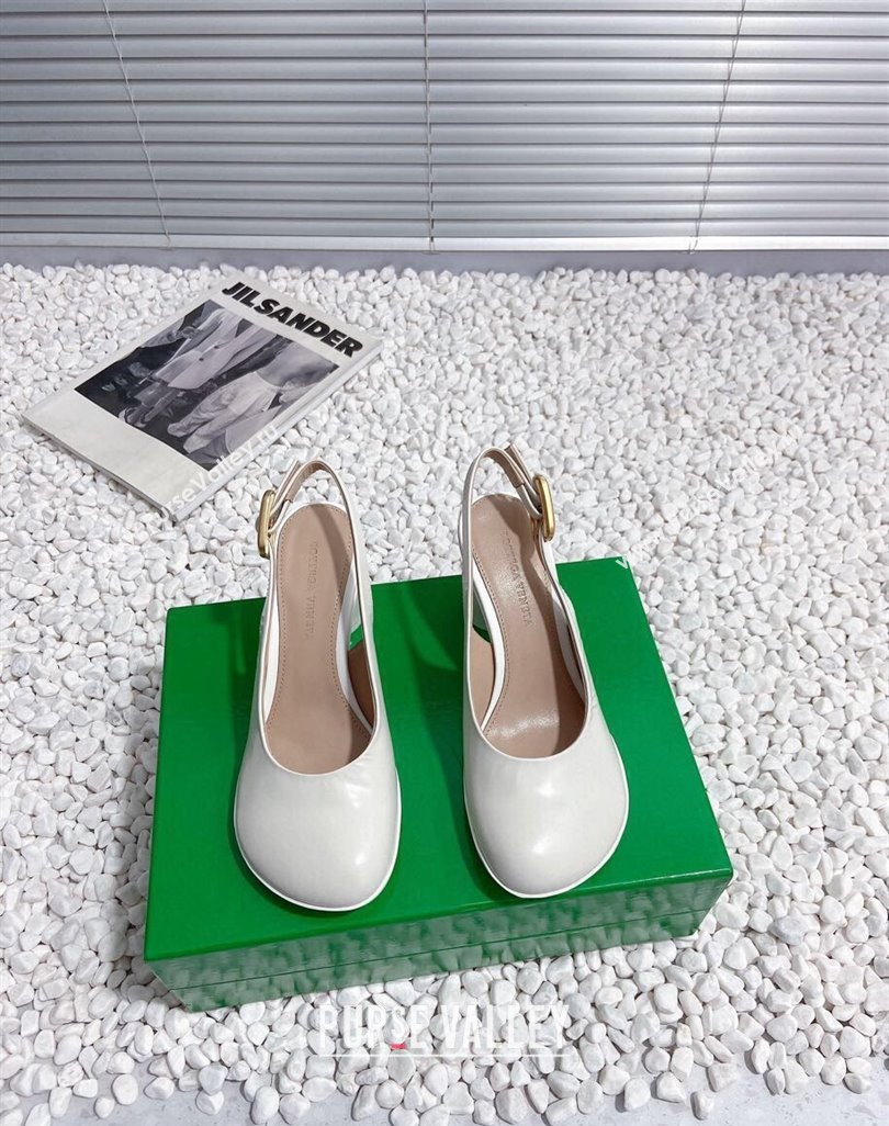 Bottega Veneta Atomic Slingback Pumps 7.5cm in Shiny Leather White 2023 778536 (MD-231218022)