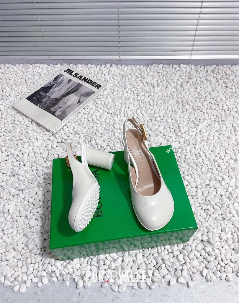 Bottega Veneta Atomic Slingback Pumps 7.5cm in Shiny Leather White 2023 778536 (MD-231218022)