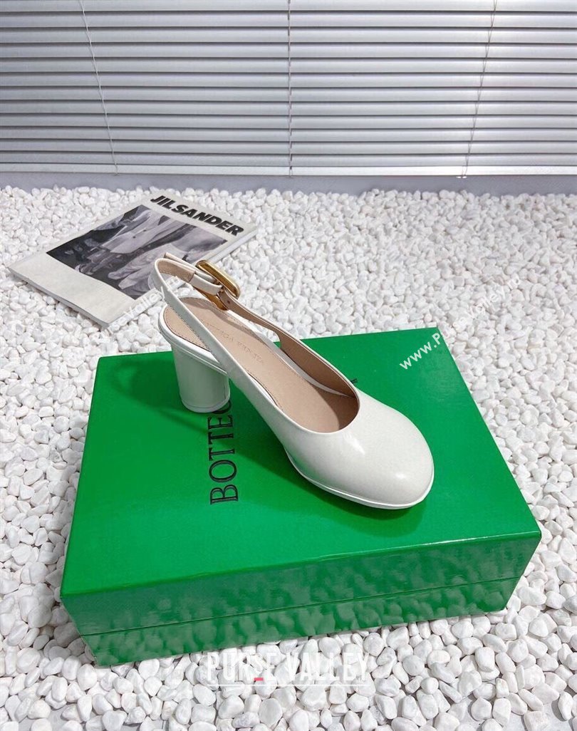 Bottega Veneta Atomic Slingback Pumps 7.5cm in Shiny Leather White 2023 778536 (MD-231218022)