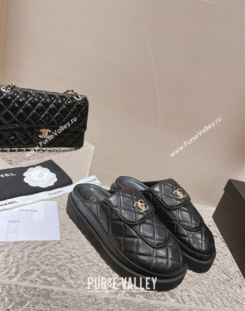 Chanel Quilted Lambskin Platform Mules Black 2023 1213 (MD-231213010)