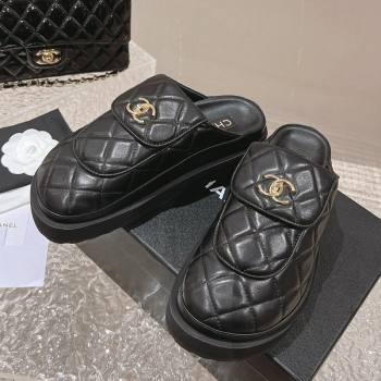Chanel Quilted Lambskin Platform Mules Black 2023 1213 (MD-231213010)