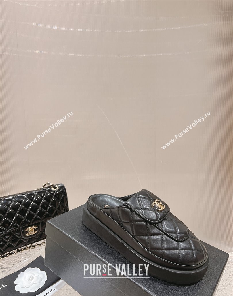 Chanel Quilted Lambskin Platform Mules Black 2023 1213 (MD-231213010)