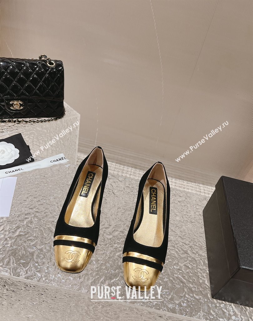 Chanel Suede Metallic Leather Pumps 5cm Black 2023 CH121303 (MD-231213011)