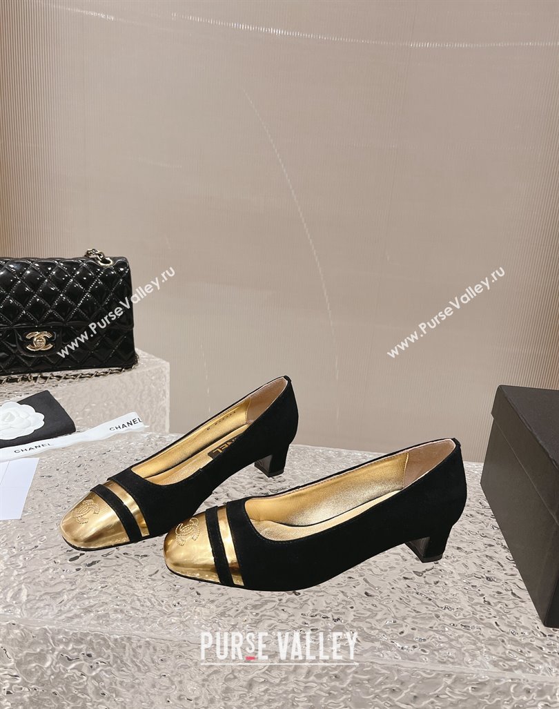 Chanel Suede Metallic Leather Pumps 5cm Black 2023 CH121303 (MD-231213011)