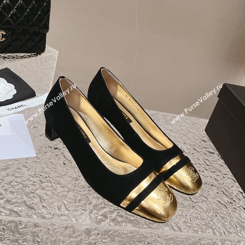 Chanel Suede Metallic Leather Pumps 5cm Black 2023 CH121303 (MD-231213011)