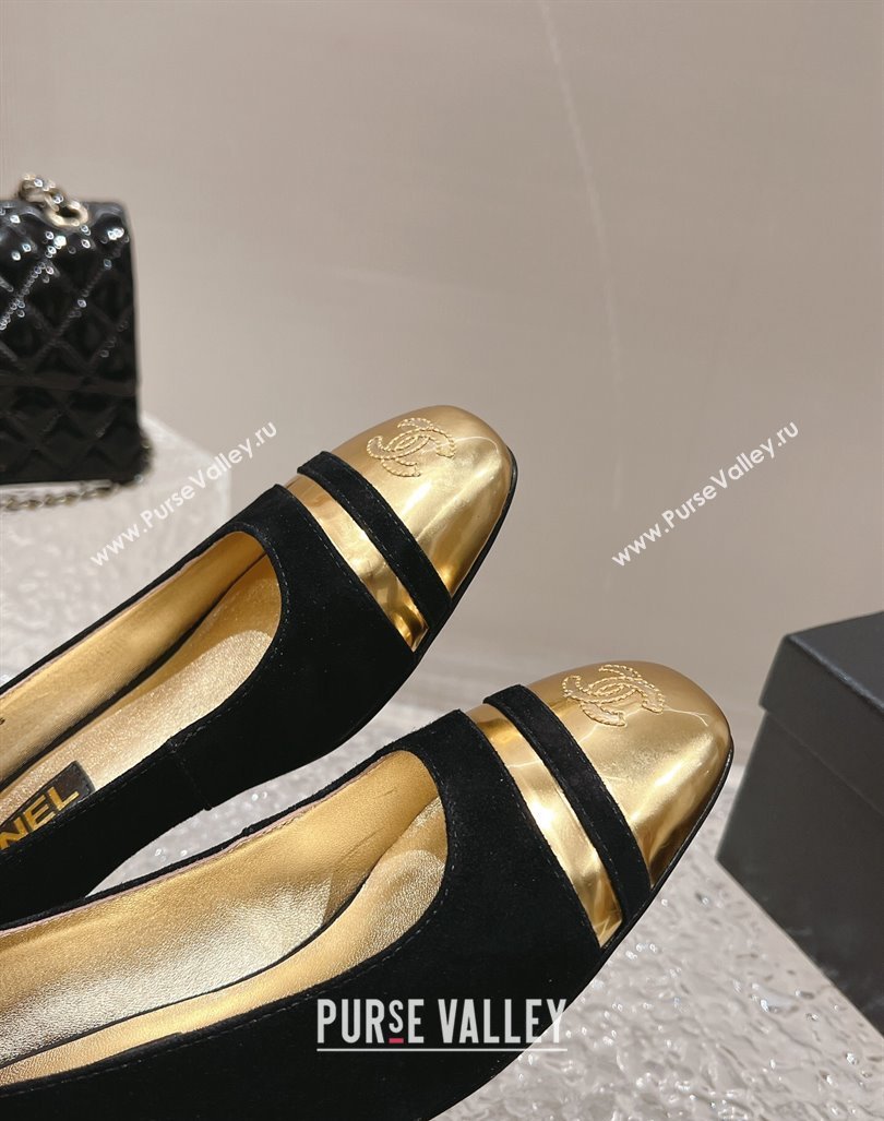 Chanel Suede Metallic Leather Pumps 5cm Black 2023 CH121303 (MD-231213011)