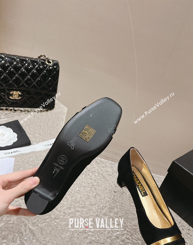 Chanel Suede Metallic Leather Pumps 5cm Black 2023 CH121303 (MD-231213011)