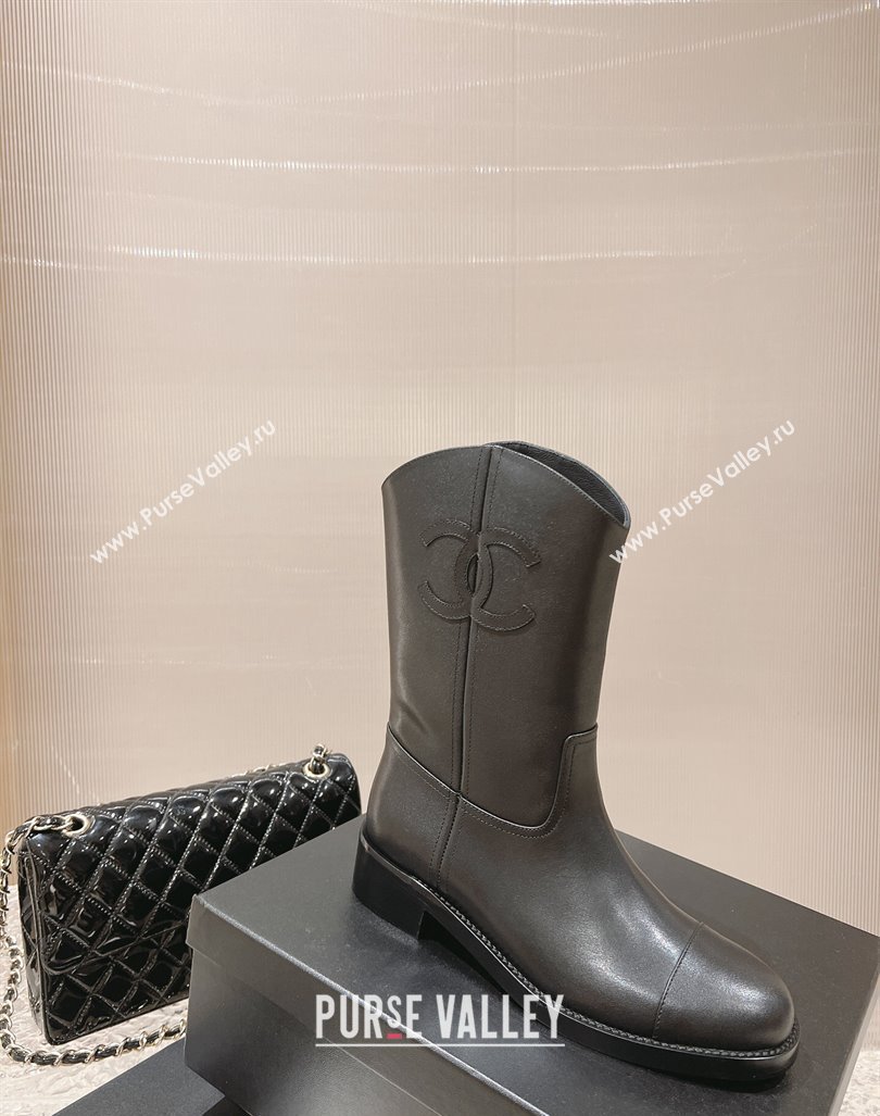 Chanel Calfskin Ankle Boots 4.5cm with Side CC Black 2023 CH121305 (MD-231213022)