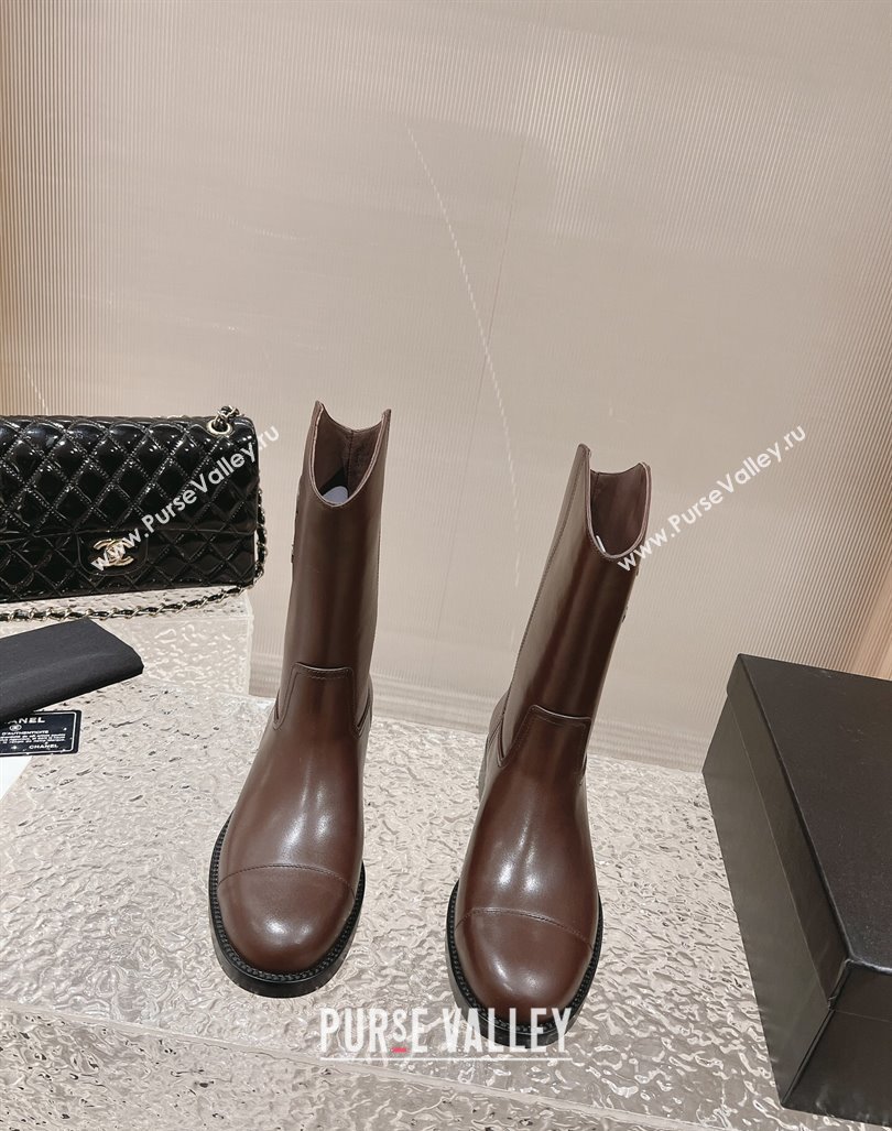 Chanel Calfskin Ankle Boots 4.5cm with Side CC Brown 2023 CH121305 (MD-231213023)