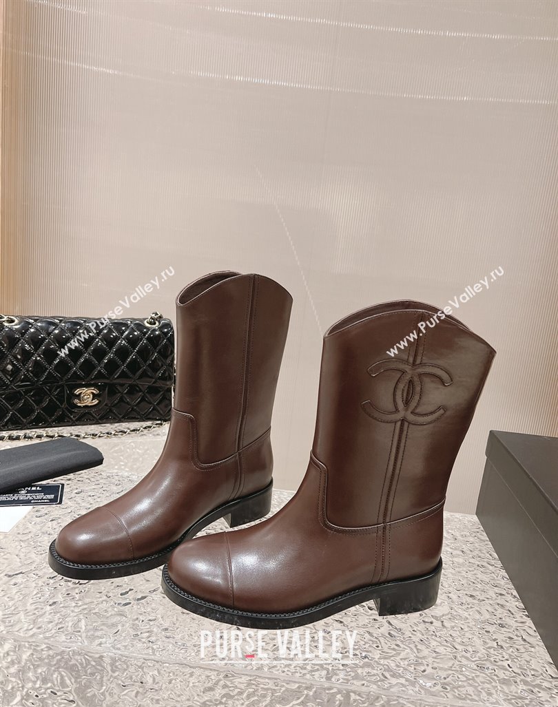 Chanel Calfskin Ankle Boots 4.5cm with Side CC Brown 2023 CH121305 (MD-231213023)