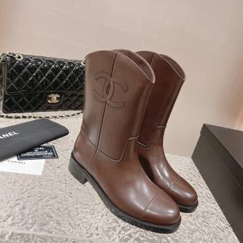 Chanel Calfskin Ankle Boots 4.5cm with Side CC Brown 2023 CH121305 (MD-231213023)