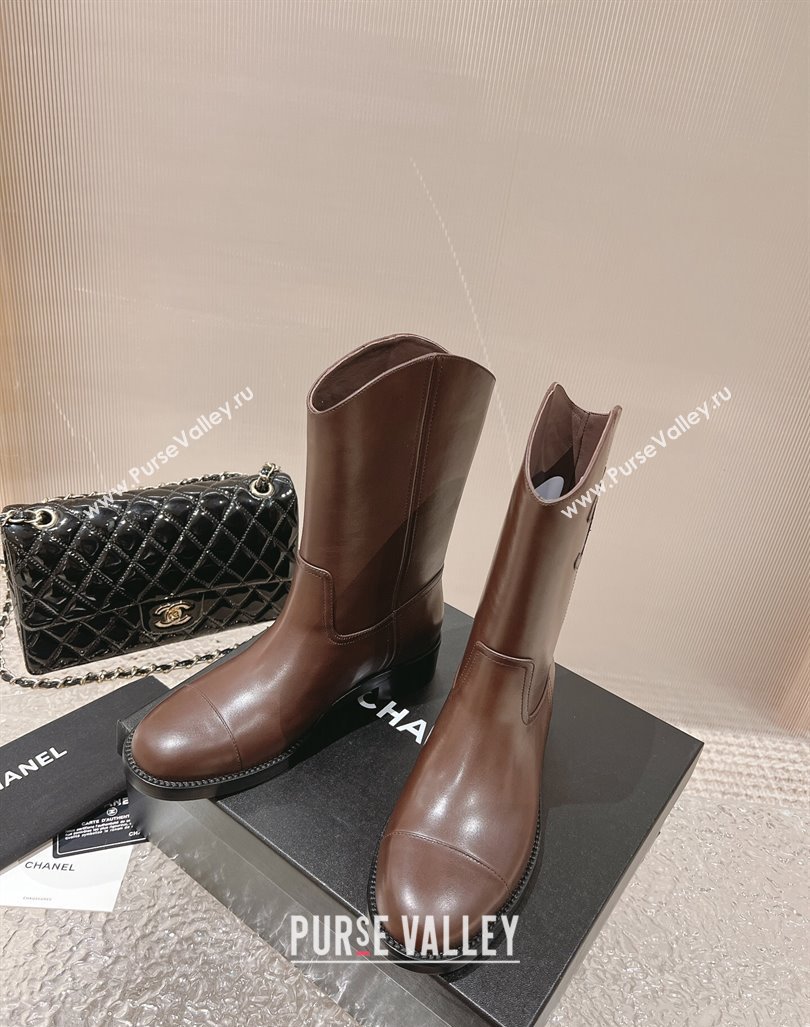 Chanel Calfskin Ankle Boots 4.5cm with Side CC Brown 2023 CH121305 (MD-231213023)