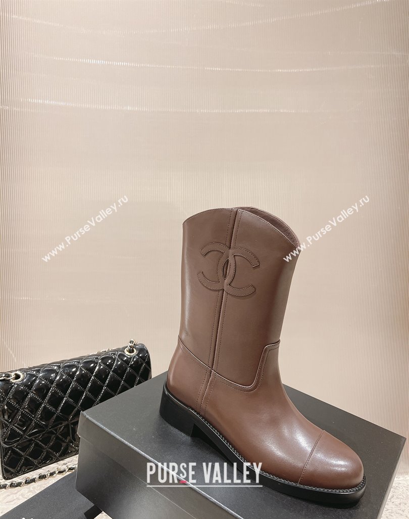 Chanel Calfskin Ankle Boots 4.5cm with Side CC Brown 2023 CH121305 (MD-231213023)