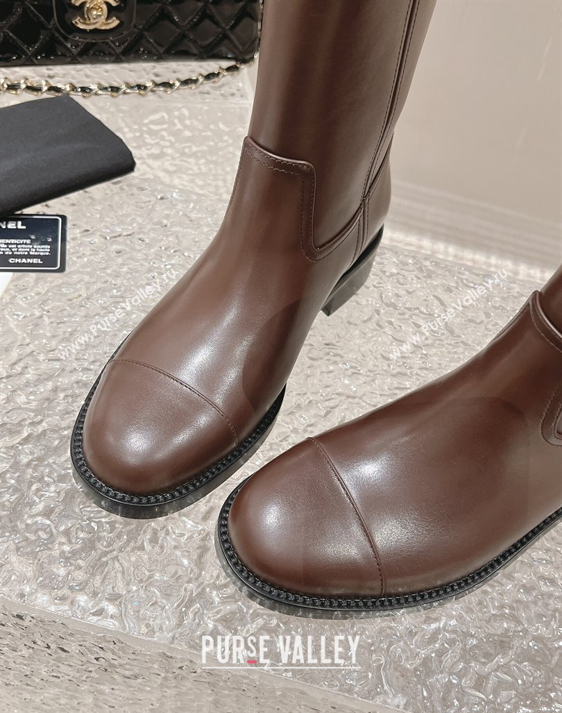 Chanel Calfskin Ankle Boots 4.5cm with Side CC Brown 2023 CH121305 (MD-231213023)