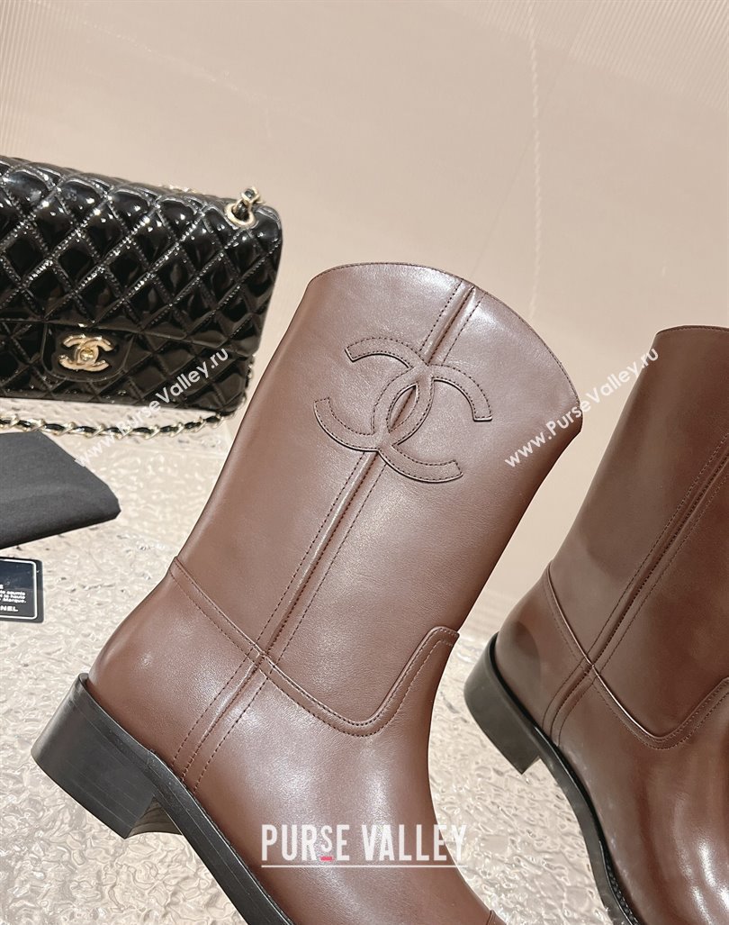 Chanel Calfskin Ankle Boots 4.5cm with Side CC Brown 2023 CH121305 (MD-231213023)