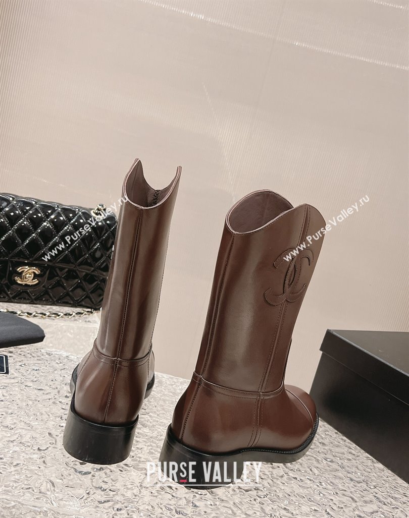 Chanel Calfskin Ankle Boots 4.5cm with Side CC Brown 2023 CH121305 (MD-231213023)