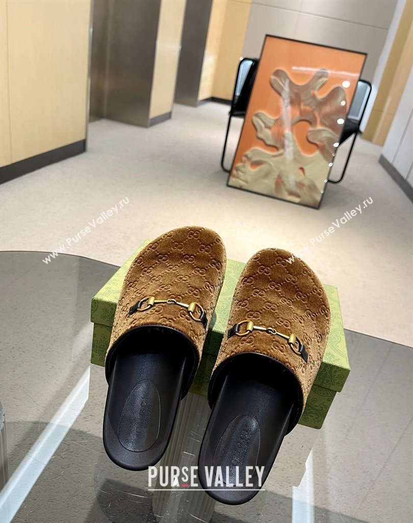 Gucci GG Fabric Platform Slide Sandals Brown 2023 ‎749815 (MD-231215122)