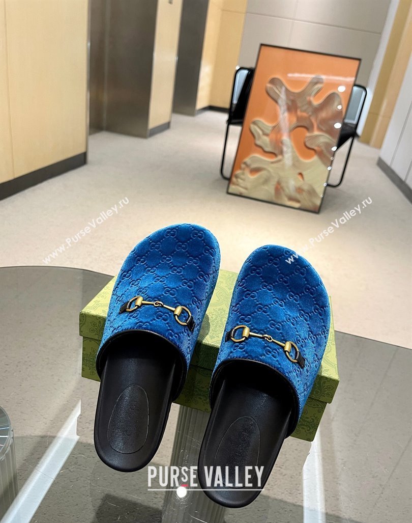Gucci GG Fabric Platform Slide Sandals Blue 2023 ‎749815 (MD-231215125)