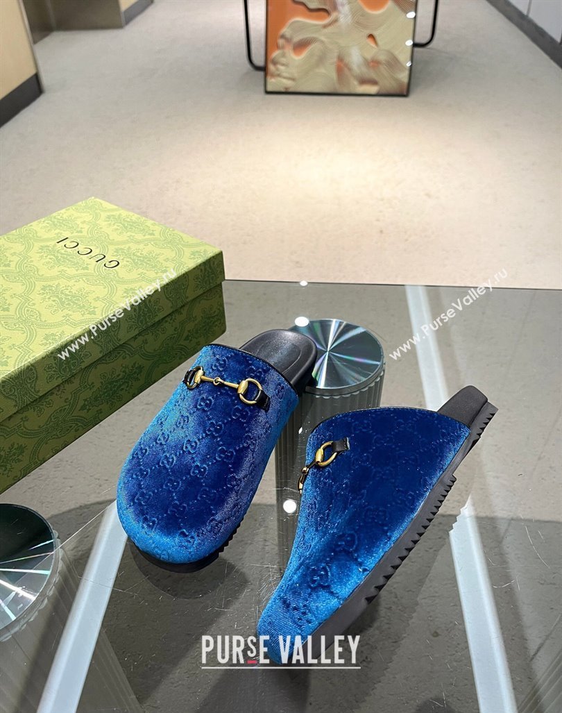 Gucci GG Fabric Platform Slide Sandals Blue 2023 ‎749815 (MD-231215125)