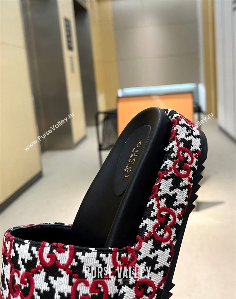 Gucci Houndtooth Canvas Platform Slide Sandals with GG Embroidery Red 2023 (MD-231215126)