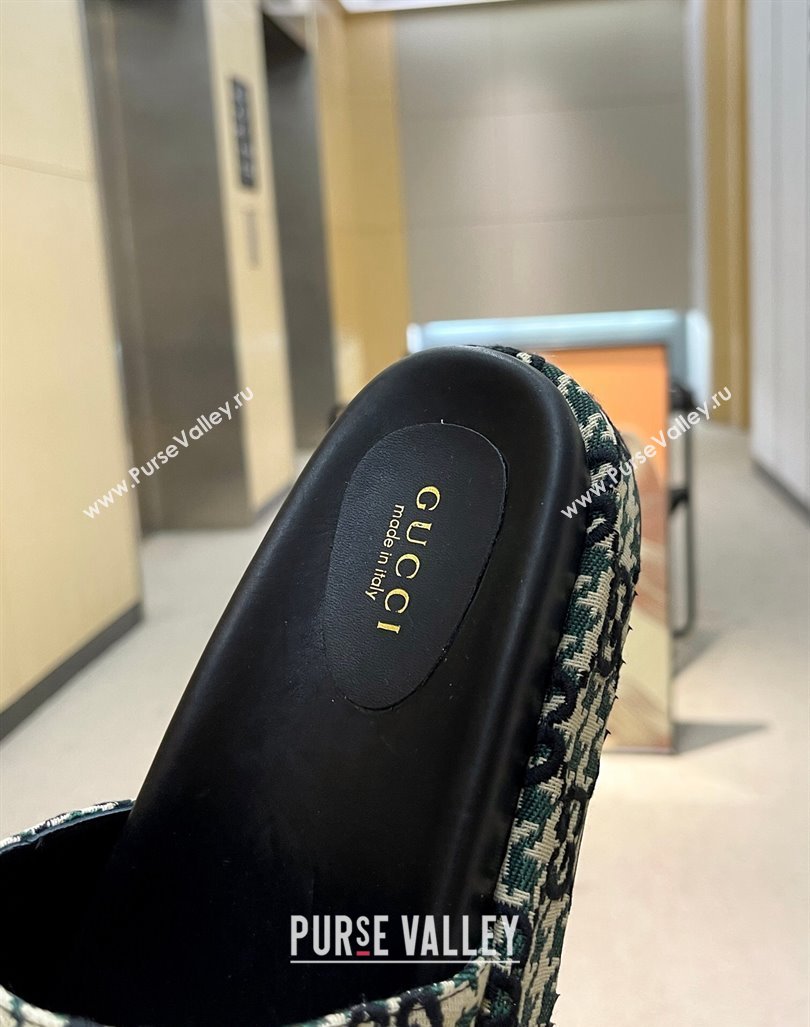 Gucci Houndtooth Canvas Platform Slide Sandals with GG Embroidery Green 2023 (MD-231215127)